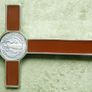 Vintage Religious Large metal and brown enamel Cross Christus Corpus Crucifix INRI and St Benedict charm, St Benedictus Cross pendant charm Image 5