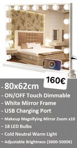 Dressing Makeup Cosmetic Mirror 80x62cm Dual LED Cahrging Port