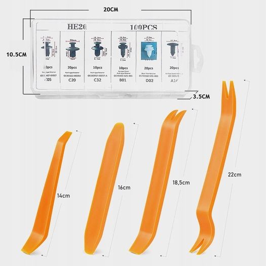 100Pcs Car Fixing Clips + 4Pcs trim removal tools