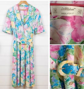 Vintage tea dress saint michael M&S chic original classic elegant watercolour florals garden party
