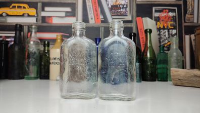 210 - Set of Two Vintage Cork Distilleries Company Clear Glass Decorative Collectible Whiskey Vodka Bottles