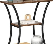 Narrow Console Table with 3 Tiers, Slim Hallway Table with Curved Metal Frame and Open Shelves, Entryway or Sofa Table for Living Room and Foyer (Rustic Brown)