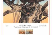 1986 Isle of Man Limited Edition Lithographed Print measuring 333mm X 257mm showing Europa Nature and Environment Protection Commemorative stamps with First Day of Issue Cancel
