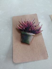 Wooden succulent plant brooches handmade