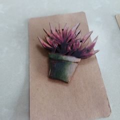 Wooden succulent plant brooches handmade