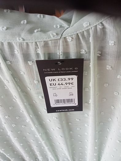 PRICE DROP, NEW LOOK, Flocked Spot Chiffon Mini Dress, Mint, BNWT, Size10