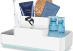 Bathroom Storage Organizer Caddy, Toothbrush Holder for Bathroom Made of Food-Grade PP and ABS Plastic BPA-Free , Versatile Storage,Detachable for Easy Cleaning