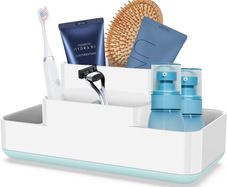Bathroom Storage Organizer Caddy, Toothbrush Holder for Bathroom Made of Food-Grade PP and ABS Plastic BPA-Free , Versatile Storage,Detachable for Easy Cleaning