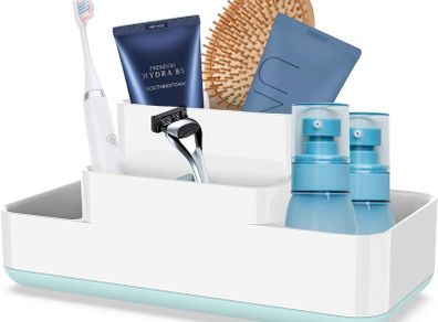 Bathroom Storage Organizer Caddy, Toothbrush Holder for Bathroom Made of Food-Grade PP and ABS Plastic BPA-Free , Versatile Storage,Detachable for Easy Cleaning