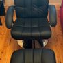 Black Leather Recliner & Footstool Image 2