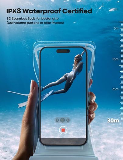 Lamicall Floating Waterproof Phone Pouch - [3D Seamless Body] IPX8 Waterproof Phone Case for Swimming Underwater Dry Bag with Lanyard for iPhone 17 16 15 14 13 12 Series, Samsung S23 [2 Pack] - White