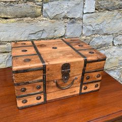 Vintage Metal Bound Wooden Chest.