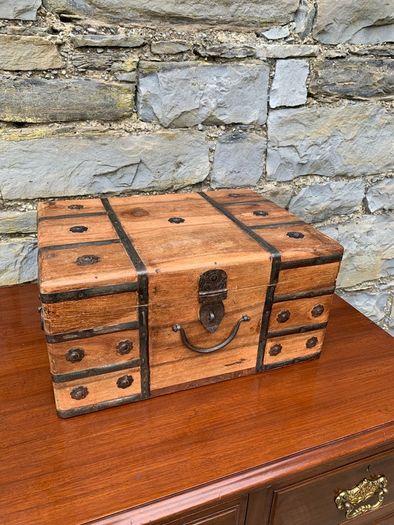 Vintage Metal Bound Wooden Chest.