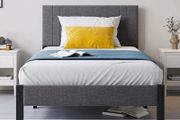 Metal Single Bed Frame with Storage and Shelf Headboard, 3ft Upholstered Metal Single Bed Frame with Slats Enhanced Support, No Box Spring Needed, Noise Free,Easy Assembly,Dark Gray bed frames