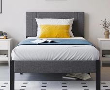 Metal Single Bed Frame with Storage and Shelf Headboard, 3ft Upholstered Metal Single Bed Frame with Slats Enhanced Support, No Box Spring Needed, Noise Free,Easy Assembly,Dark Gray bed frames