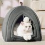 Cat Cave Bed Indoor - Flannel Hooded Cat Igloo House, 40x40x40cm Enclosed Foldable Pet Bed with Removable Washable Cushion Pillow, Dark Grey Image 4