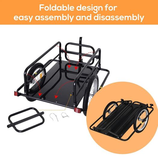Bike Cargo Trailer Bicycle Cargo Storage Cart w/ Hitch Cycling Camping Luggage Storage Carrier Transport Steel