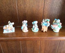 Vintage Merry Mousetails miniature ornaments x5