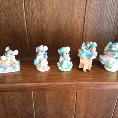 Vintage Merry Mousetails miniature ornaments x5