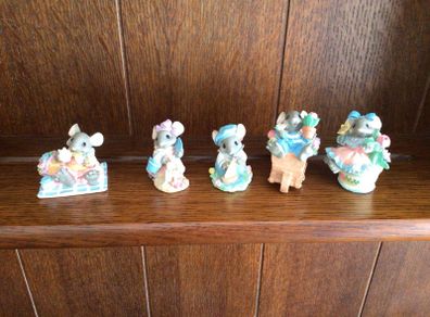 Vintage Merry Mousetails miniature ornaments x5