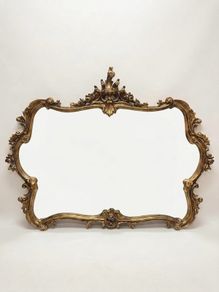 Ornate Louis XV Style Horizontal Gilt Mirror
