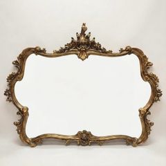 Ornate Louis XV Style Horizontal Gilt Mirror
