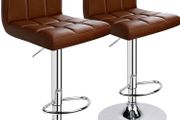 NEW SALE | Bar Stools (2/Set) Adjustable Bar Chairs Breakfast Dining Stools for Kitchen Island Counter PU Leather Double Stitching Square Back with decoration