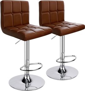 NEW SALE | Bar Stools (2/Set) Adjustable Bar Chairs Breakfast Dining Stools for Kitchen Island Counter PU Leather Double Stitching Square Back with decoration