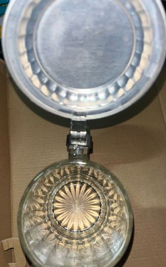 RARE Vintage ALWE German Beer Lidded Stein Heavy Glass Mug Cup Tankard