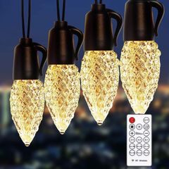 Outdoor Lights Mains Powered, 50FT Bright LED Garden Lights with Remote Control, IP65 Waterproof, Shatterproof, Dimmable and Timed Outdoor String Lights for Garden Christmas Home Party Decor (FREE POSTAGE)