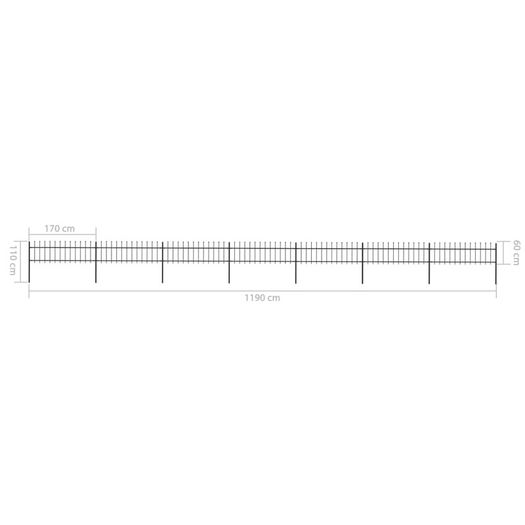 Garden Fence with Spear Top Steel 11.9x0.6 m Black