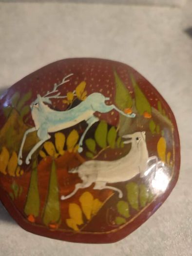 Vintage Kashmir Lacquer Trinket Box with  Gazelle Decoration