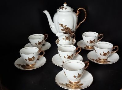 Rare Stunning Royal Tuscan Wedgwood Golden Rose Coffee Set