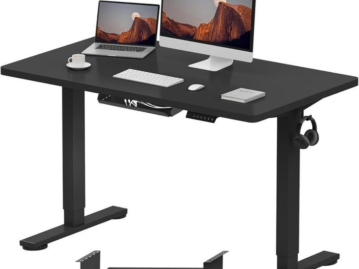 Electric Height Adjustable Standing Desk 120 x 60cm Sit Stand Up with Backpack Hook Memory Smart Pannel EF1 Series(Black Frame+Black Desktop)