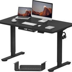 Electric Height Adjustable Standing Desk 120 x 60cm Sit Stand Up with Backpack Hook Memory Smart Pannel EF1 Series(Black Frame+Black Desktop)