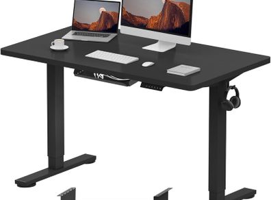 Electric Height Adjustable Standing Desk 120 x 60cm Sit Stand Up with Backpack Hook Memory Smart Pannel EF1 Series(Black Frame+Black Desktop)