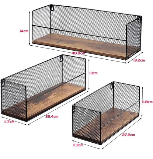 Wall Mounted Floating Shelves, Set of 3, Hanging Rustic Shelves Wire Frame for Bathroom Bedroom Living Room Kitchen, Home and Office Decor (FREE POSTAGE)