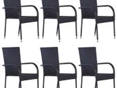 Stackable Outdoor Chairs 6 pcs Poly Rattan Black