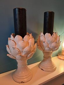 Cream distressed flower candleholder from Coach House