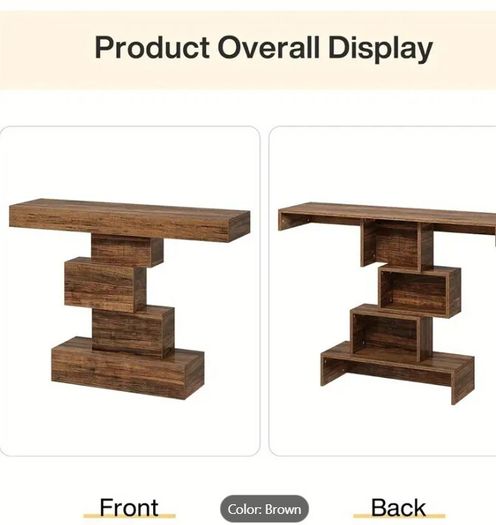 Farmhouse Console Table 42.5 Inch Narrow Sofa Table with Geometric Base Rustic Entryway Accent Table
