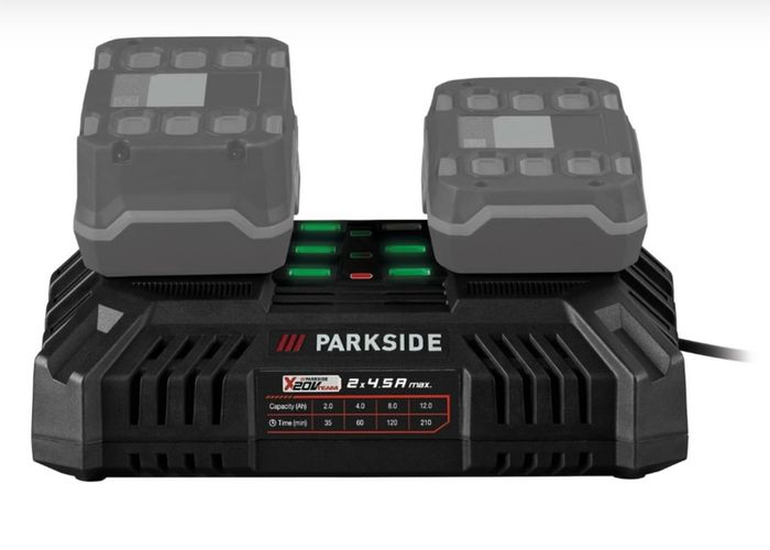 Parkside Performance 2x 4.5A 20V Dual Fast Charger. Summer Clearance Sale DIY Projects Garden Indoor Cordless Brushless Tools 40V Strimmer Blower Hedge Trimmer.