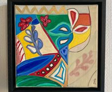 Framed Original Art Cubist Folk Art Original Gift
