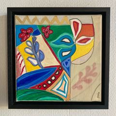 Framed Original Art Cubist Folk Art Original Gift
