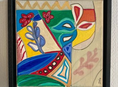 Framed Original Art Cubist Folk Art Original Gift