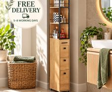 Slim Storage Cabinet with 3 Drawers and Wheels  20cm Narrow Kitchen & Bathroom Storage Unit