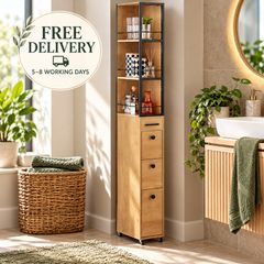 Slim Storage Cabinet with 3 Drawers and Wheels  20cm Narrow Kitchen & Bathroom Storage Unit