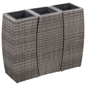 Garden Raised Beds 3 pcs Poly Rattan Grey