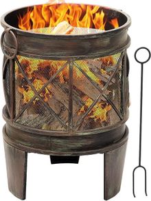 58cm Outdoor Fire Pit for Garden Fire Brazier Deep Large Capacity Fire Bowl with Spark Screen and Poker Extra Large Wood Burning Fire Basket Portable