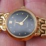 Vintage Ladies' Gold-Plated Accurist Diamond Quartz Watch with Black Dial Image 2