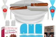 GEEKS 48 PCS Professional Cake Decorating Tools; Rotating Cake Stand Turntable, Spatula, Icing Smoother, Reusable Baking Equipment + Disposable Piping Bags, Piping Nozzles (FREE POSTAGE)